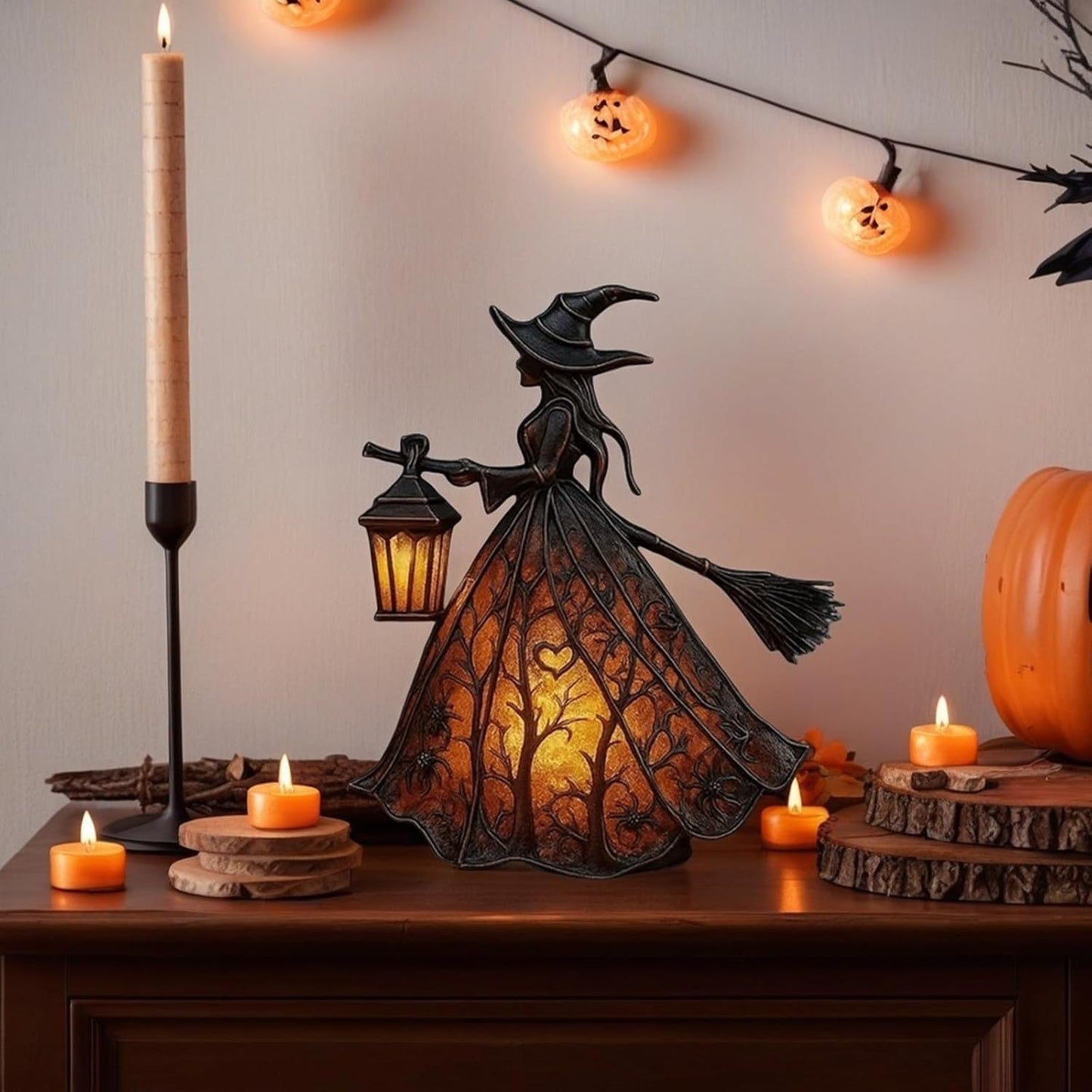 🔥🧙♀️Lámpara de bruja de Halloween, figura decorativa de lámpara de mesa única, luz de noche, adecuada para el hogar, porche, oficina, decoración de fiesta, se puede usar como Halloween y regalo.