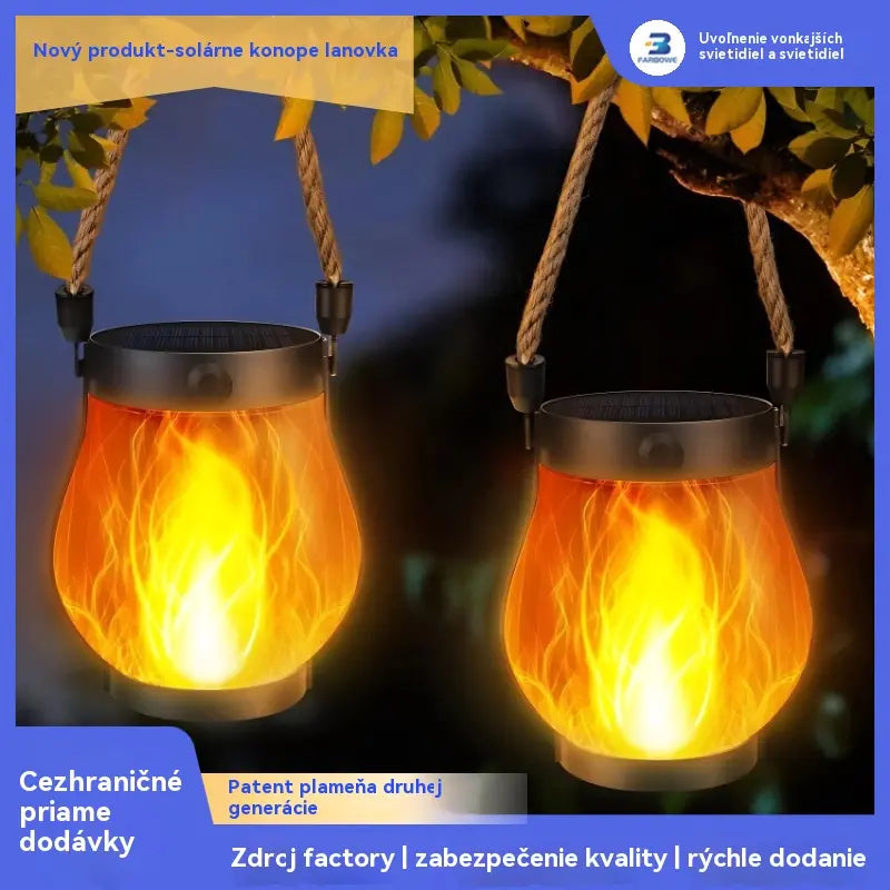🔥Solárna plameňová lampa, lampáš z konopného lana, dekorácia záhradného dvora