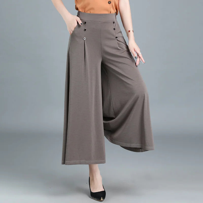 💐🌷【M-5XL】Falda de pantalón de pierna ancha y cintura alta drapeada a la moda para mujer
