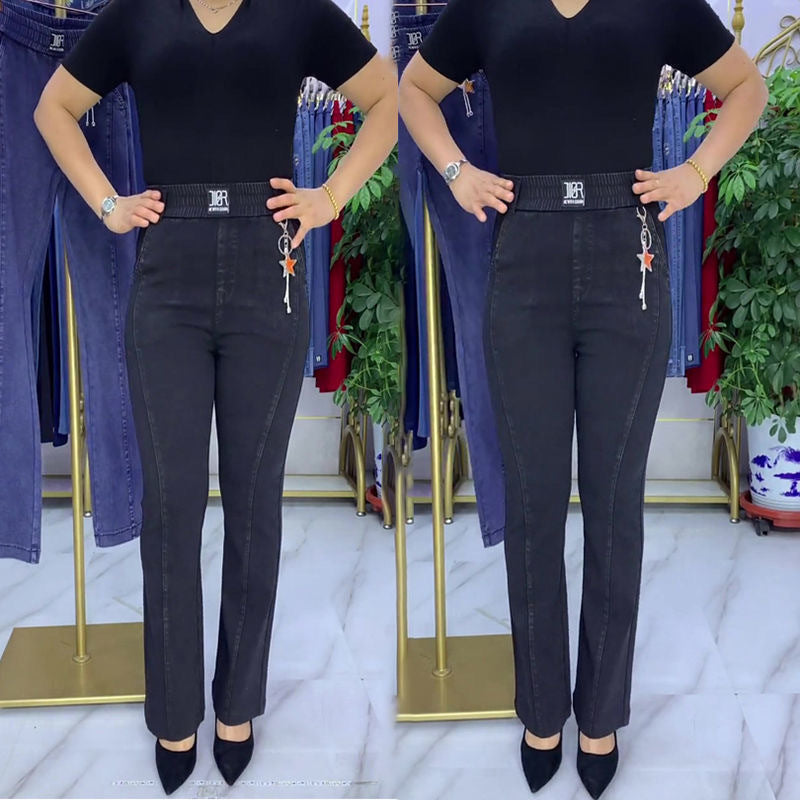 👖【S-4XL】👖Proljeće i jesen 2025. Nove ženske rastezljive traperice visokog struka, lepršave traperice velikih veličina, visokog struka i tanke, moderne i ležerne