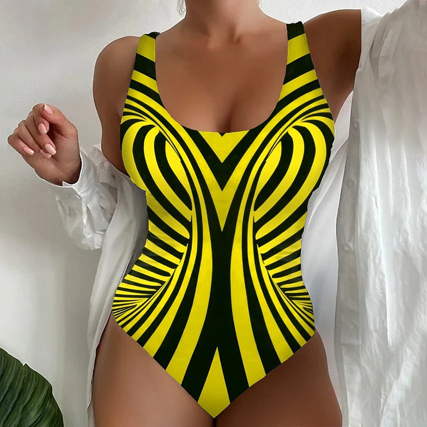 【🔥Gorąca wyprzedaż🔥】【😍S~6XL】Seksowny, jednoczęściowy kostium kąpielowy w paski🩱wyszczuplający wygląd 💥