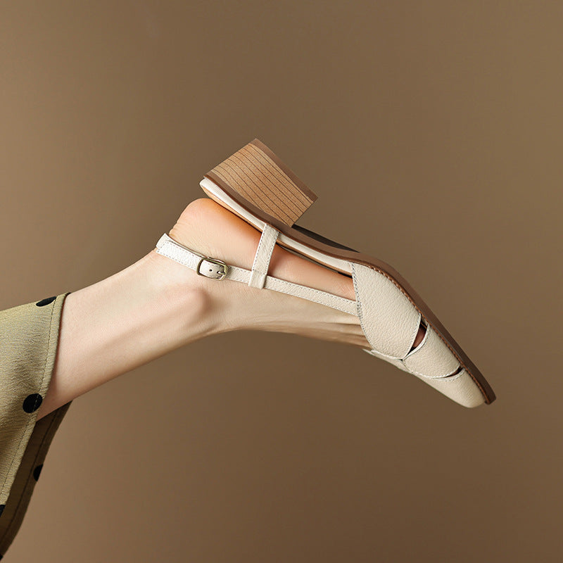【35-40】💖2025 Modne i wszechstronne, ręcznie robione letnie rzymskie skórzane buty Baotou【50%OFF】