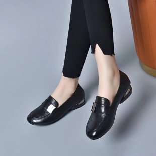 【35~41】Zapatos sin cordones con punta cuadrada y tacón grueso de cuero suave estilo británico de moda para mujer