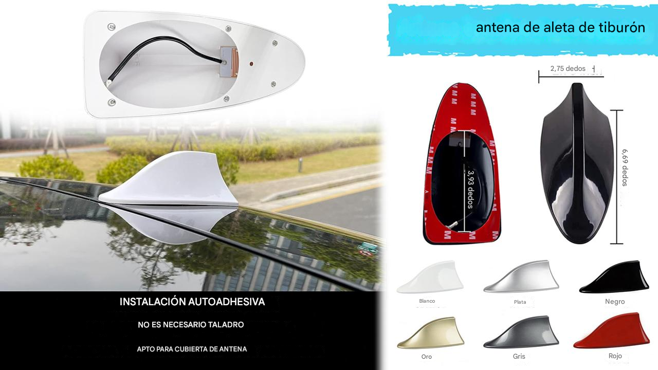 🚗🚗【Compra uno y llévate otro gratis】Antena de coche con forma de aleta de tiburón con antena de señal de radio universal decorativa