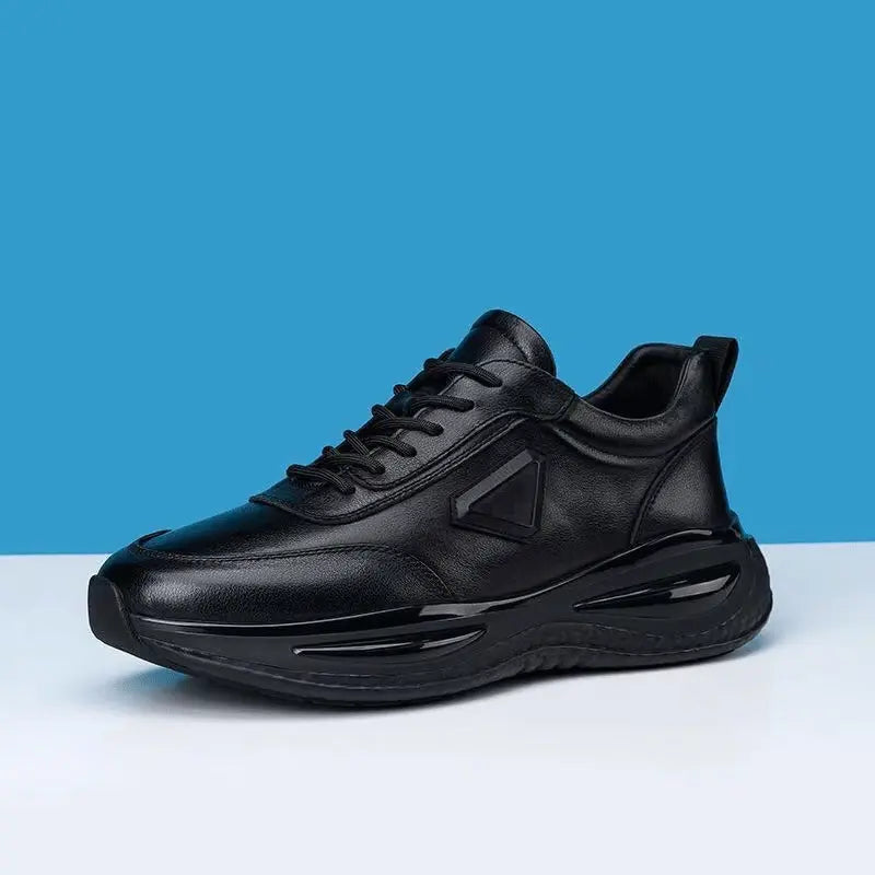 🔥Bestseller🏆【Rozmiary 39-44】Męskie czarne lekkie buty sportowe casualowe z grubą podeszwą ze skóry naturalnej