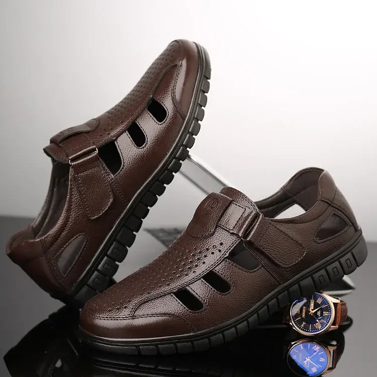 【39-44】 【Gran oferta de verano】 Sandalias transpirables de cuero genuino para hombre, estilo informal, con suela blanda, huecas, de verano 2025.