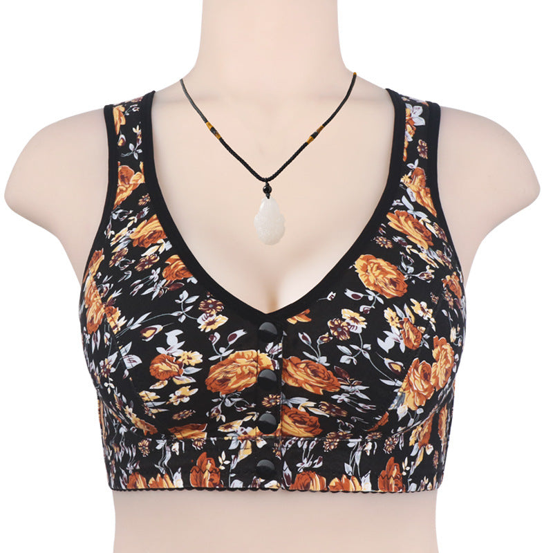 🎀【Kup jeden, drugi gratis】💎【L-5XL】Damski, miękki, bawełniany biustonosz typu kamizelka dla osób w średnim i starszym wieku, duży rozmiar, bez stalowego kółka, z nadrukowaną klamrą z przodu.