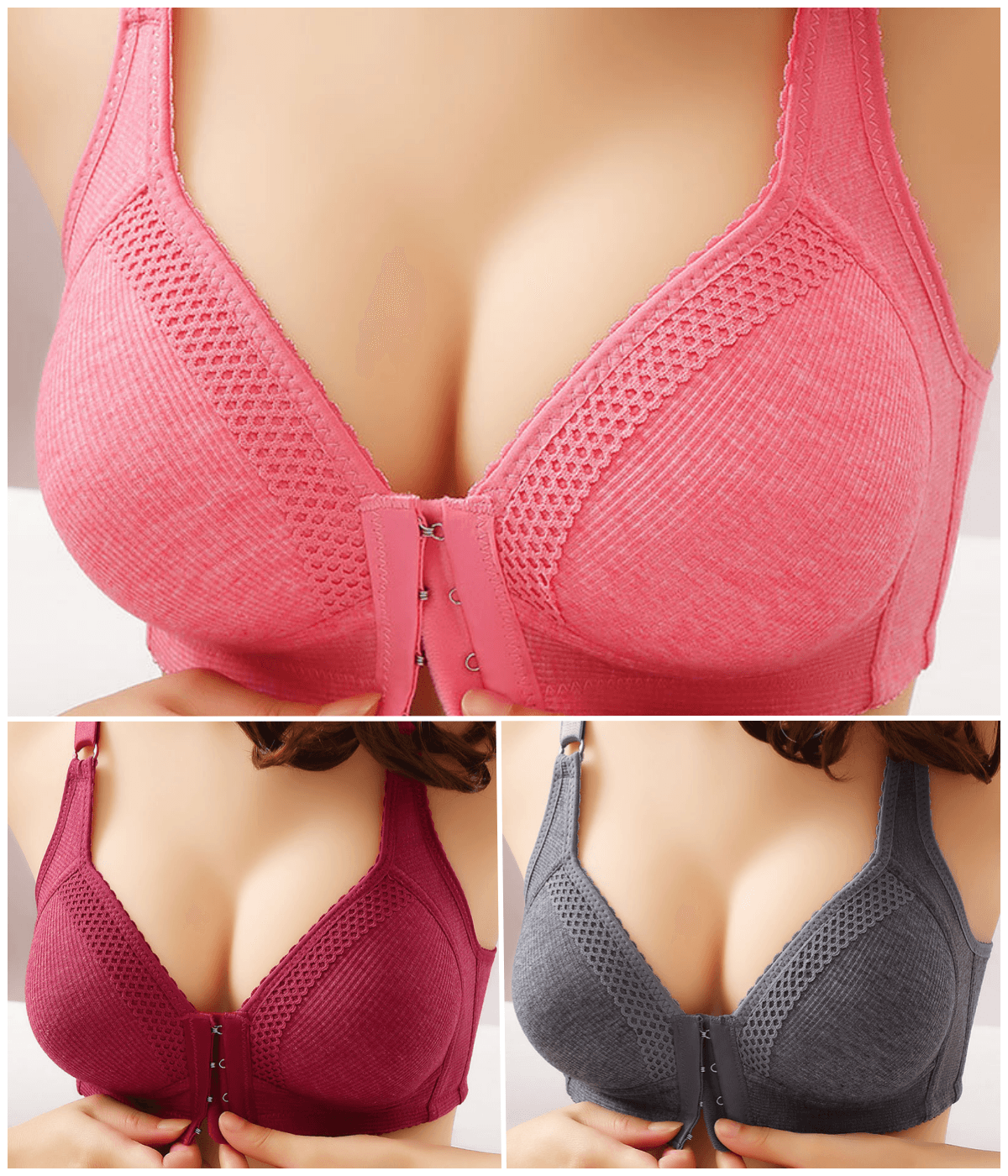 🎀💝【Paket od 3】💗Sujetador fino sin aros, sujetador push-up con botón frontal para evitar la flacidez y el encogimiento de los senos laterales