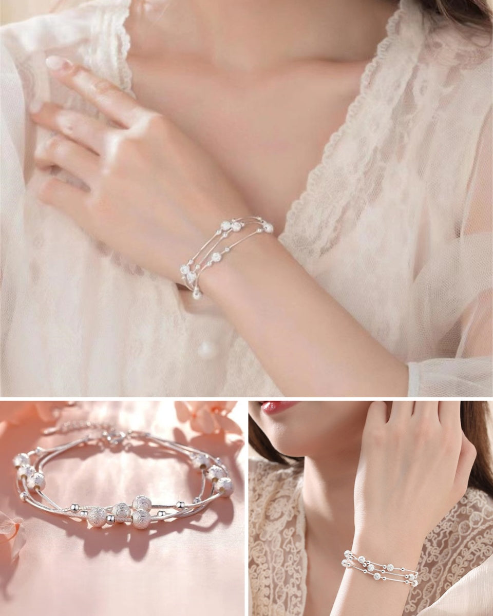 🍨【Compre 1 y obtenga 1 gratis】🧊 Pulsera creativa y minimalista de plata 999 con cuentas de la suerte “Tres vidas, tres mundos” brillantes, pulsera de plata para mujer