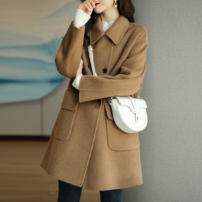 🌈⛄2025 primavera y otoño nuevo otoño e invierno abrigo de lana de longitud media de alta calidad color café, ✅Adecuado para usar en varias temporadas, ✅Delgado y elegante