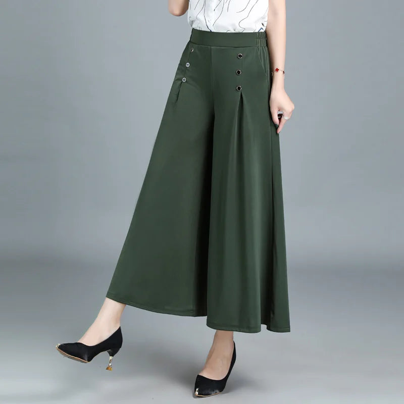 💐🌷【M-5XL】Falda de pantalón de pierna ancha y cintura alta drapeada a la moda para mujer