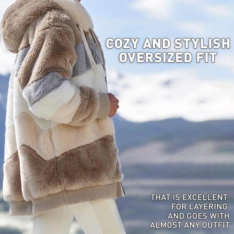 ☃️Nuevos productos de otoño e invierno❄️【S-5XL】 Chaqueta de mujer 2025 con franjas de peluche grueso en contraste.Moda y cálidos