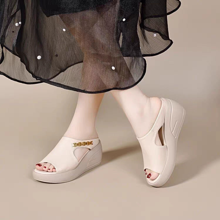 🥿【Zniżka ograniczona czasowo】【35-40】🔥Nowe damskie buty ze skóry naturalnej z grubą i miękką podeszwą, rzymskie buty plażowe