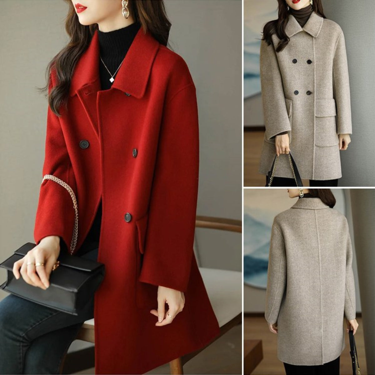 🌈⛄2025 primavera y otoño nuevo otoño e invierno abrigo de lana de longitud media de alta calidad color café, ✅Adecuado para usar en varias temporadas, ✅Delgado y elegante