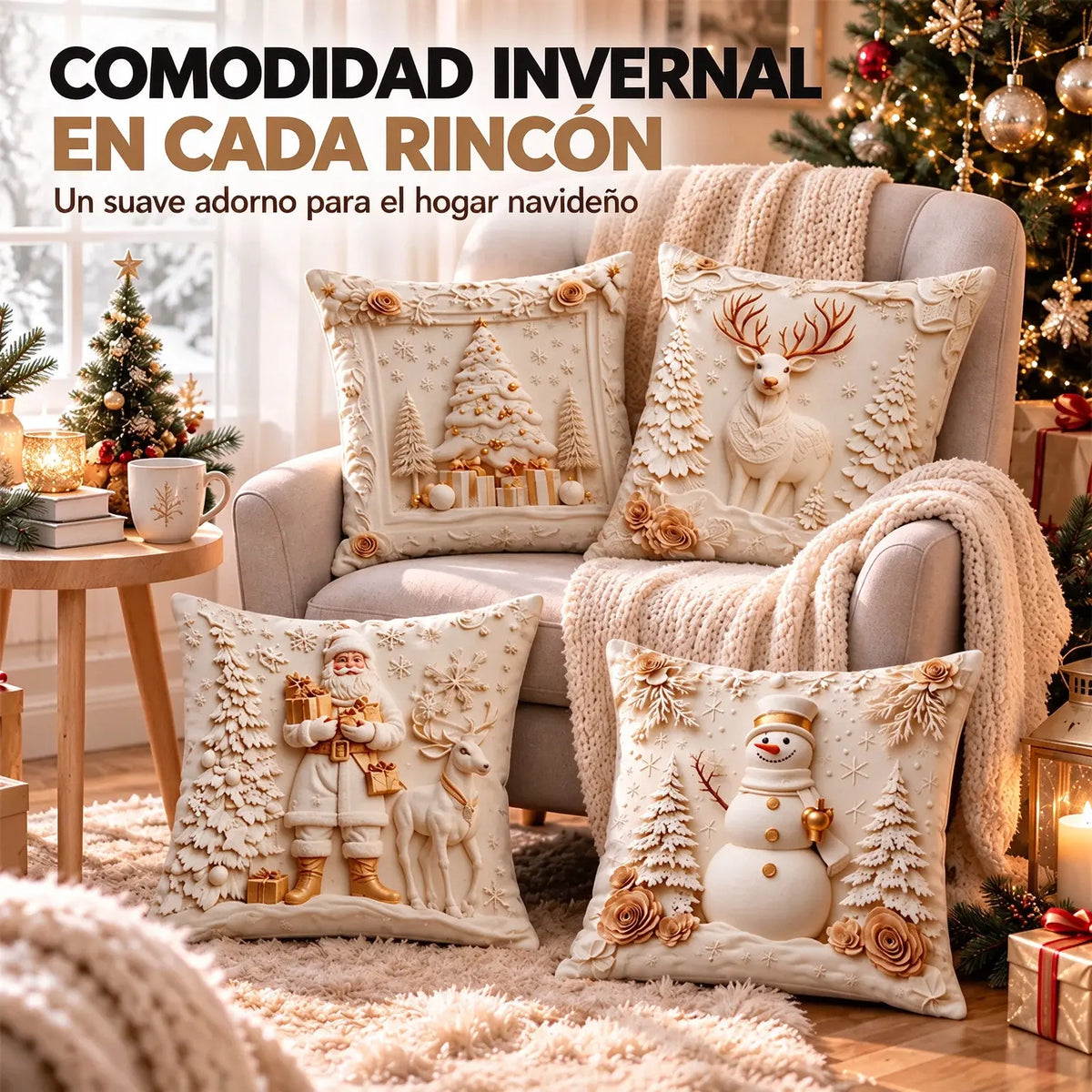 Oferta de temporada: 49 % de descuento 🎄 Fundas de cojín con temática navideña 【Set de 4】