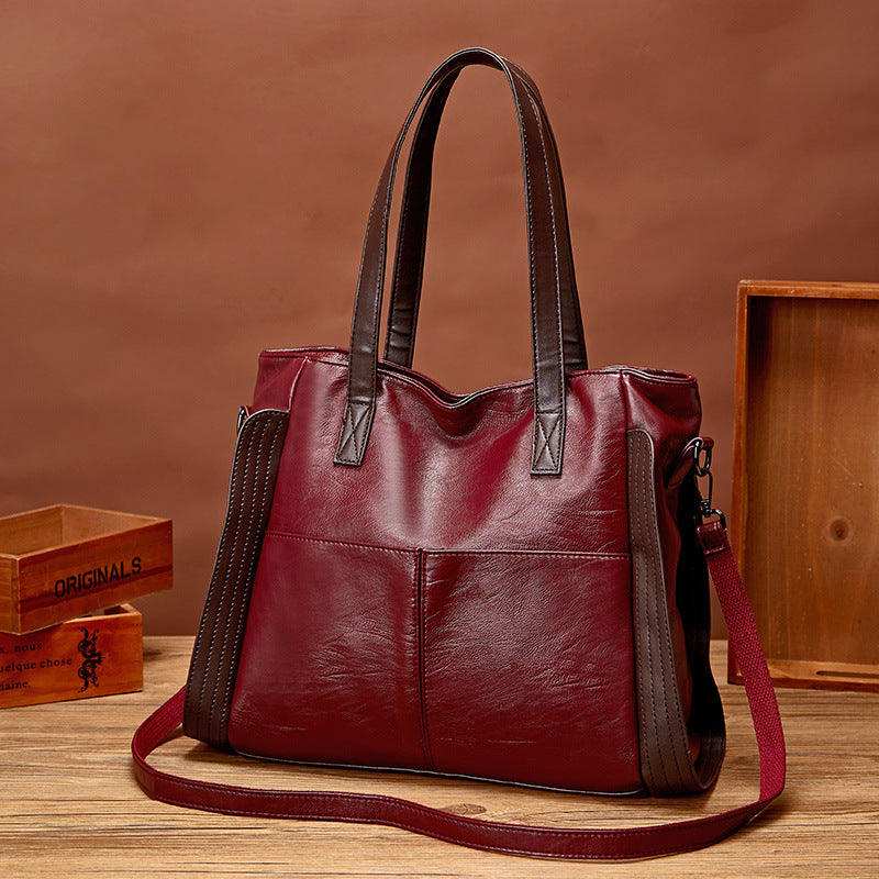 Bolso de cuero suave de gran capacidad, bolso de hombro para mujer.
