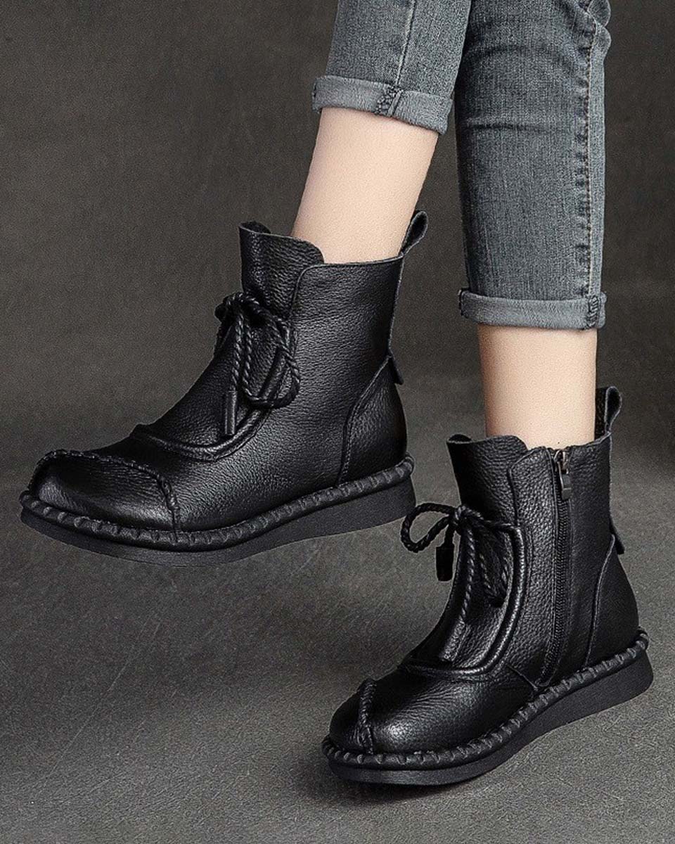 🌷Nowości z wczesnej jesieni 2025 w przedsprzedaży 🎉🌟【35-40】👢Klasyczne, damskie, retro, modne, krótkie, skórzane buty z miękką podeszwą i bocznym zamkiem błyskawicznym