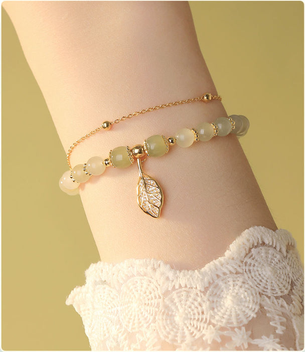 ✨Compra una y llévate otra gratis🔥Pulsera de jade hetiano con hoja de albaricoque en oro de 14 quilates (2025)