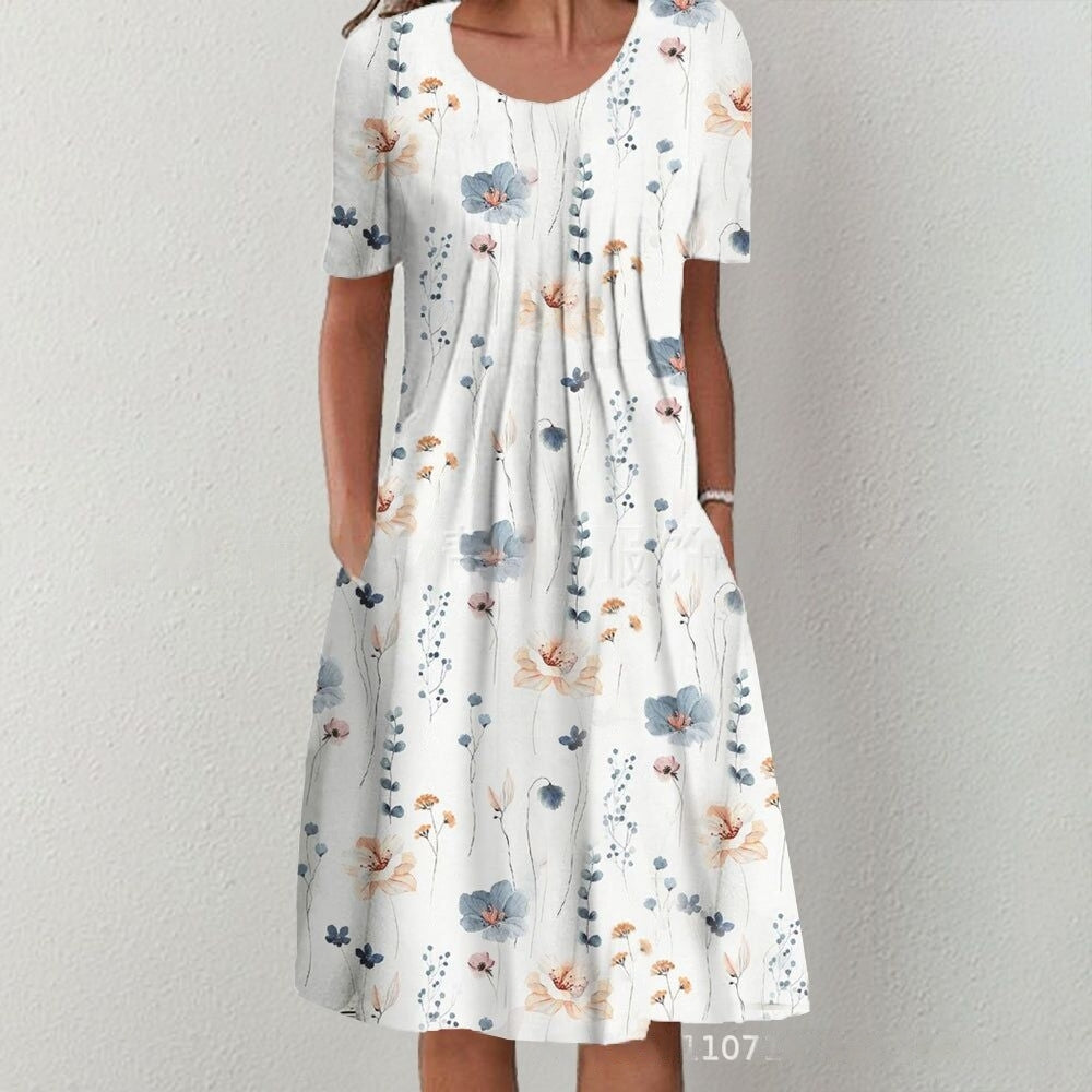 šćS-5XLćVestido estampado de cuello redondo de moda 2025