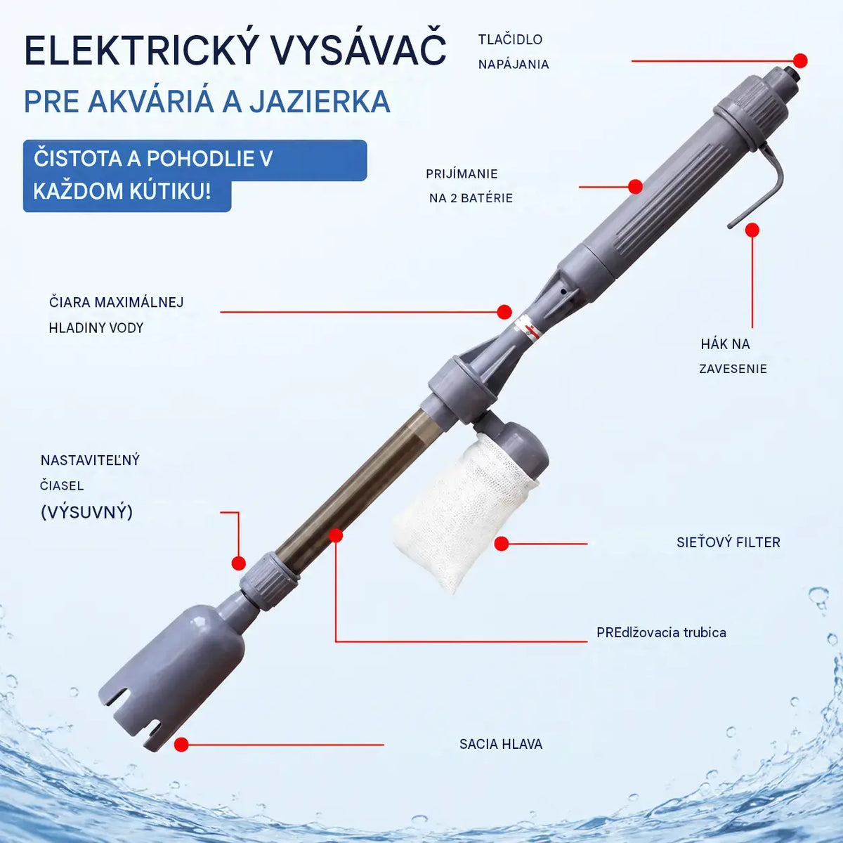 🐠Elektrický čistič substrátu do akvária – Napájaný z batérie, nastaviteľná dĺžka hadice, ľahko sa čistí – Vhodný pre všetky typy akvárií 🧹🐟