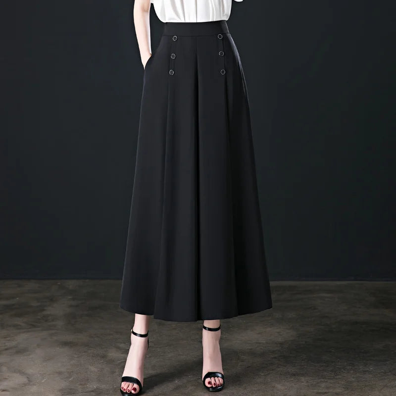 💐🌷【M-5XL】Falda de pantalón de pierna ancha y cintura alta drapeada a la moda para mujer