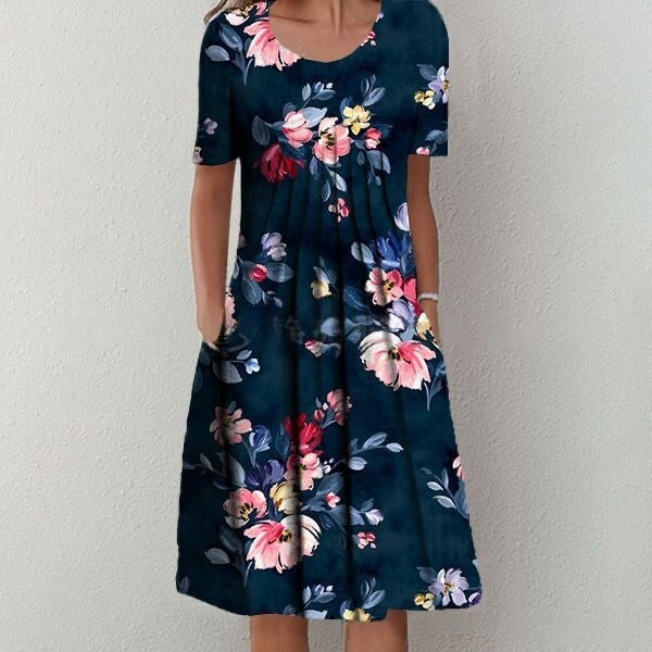 【✅️ Płatność przy odbiorze】【S-5XL】🌺🌺 Okrągły dekolt sprawi, że będziesz wyglądać na wyższą i szczuplejszą. Modna sukienka z nadrukiem.