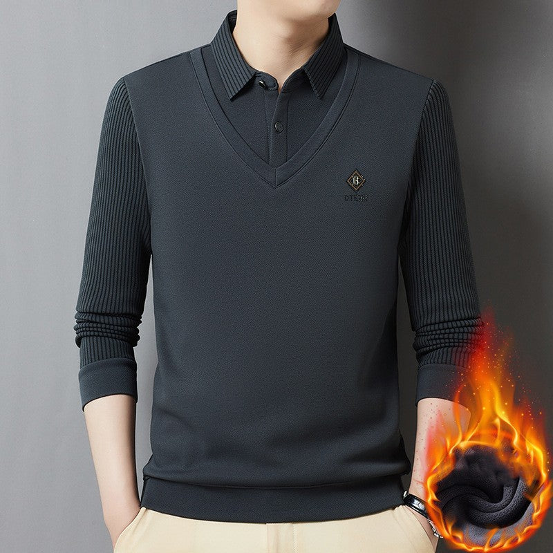 đ„Venta caliente đ„đ nuevo estilo suĂ©ter de punto para hombres de mediana edad camisa polo de moda con solapa superiorăM-4XLă
