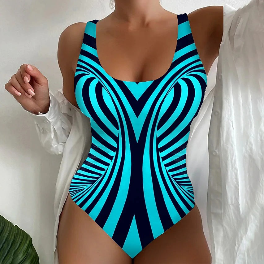 【🔥Gorąca wyprzedaż🔥】【😍S~6XL】Seksowny, jednoczęściowy kostium kąpielowy w paski🩱wyszczuplający wygląd 💥