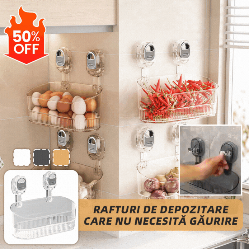 🍽️🧺Estante de almacenamiento con ventosa sin perforaciones, escurridor de pared para cocina y baño
