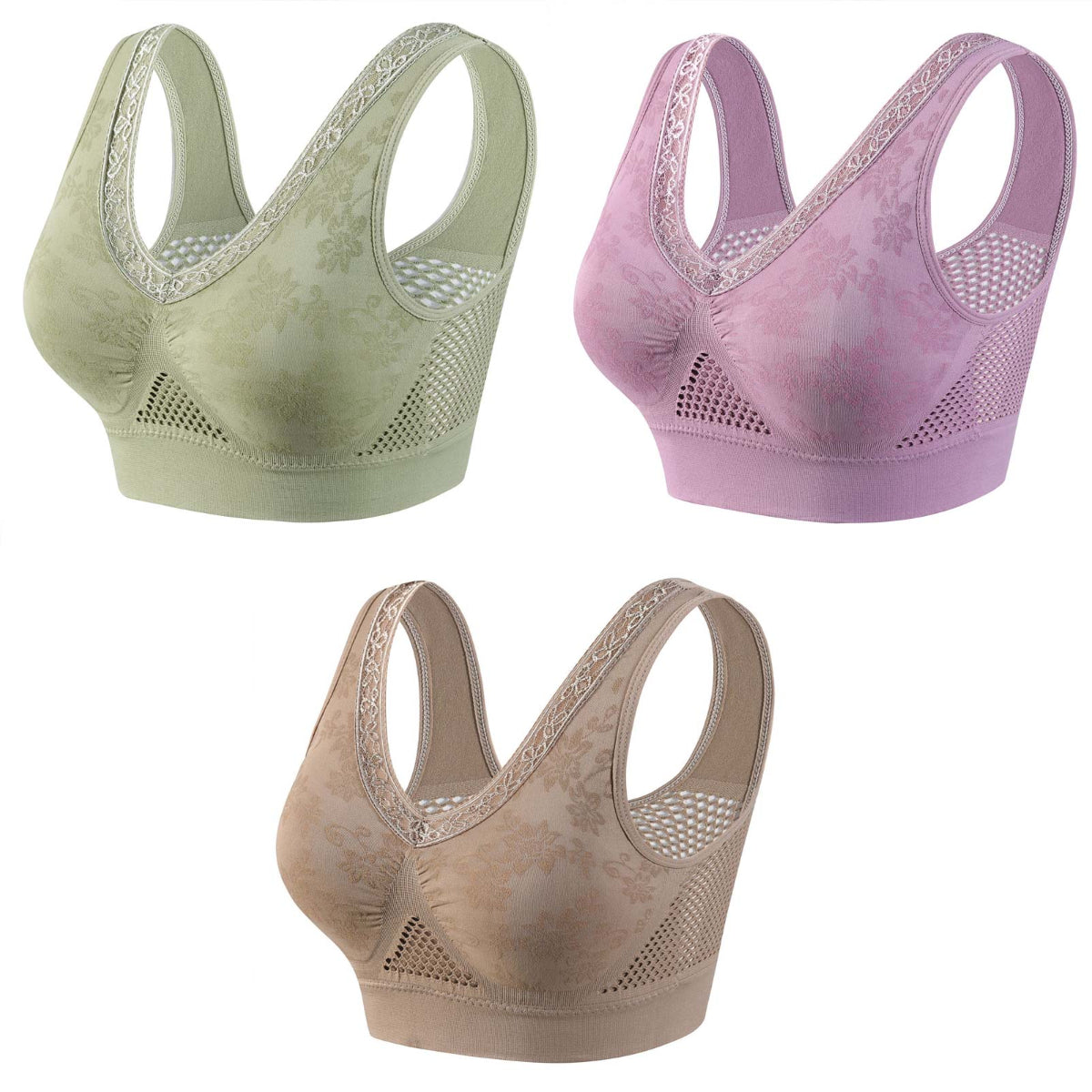 😍❤️ 【Pakiranje od 3 komada】✨ Ženski bešavni mrežasti grudnjak s izdubljenim izrezom, prozračan, udoban, pogodan za svakodnevno nošenje, vježbanje i jogu【40-120 kg】