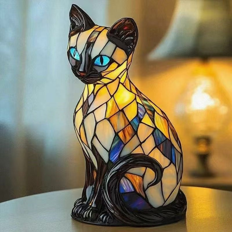 🐱Настолна лампа във формата на котка, ретро нощна лампа, изработена от цветна смола, с котешка тема.