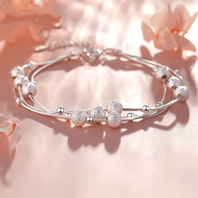 🍨【Compre 1 y obtenga 1 gratis】🧊 Pulsera creativa y minimalista de plata 999 con cuentas de la suerte “Tres vidas, tres mundos” brillantes, pulsera de plata para mujer