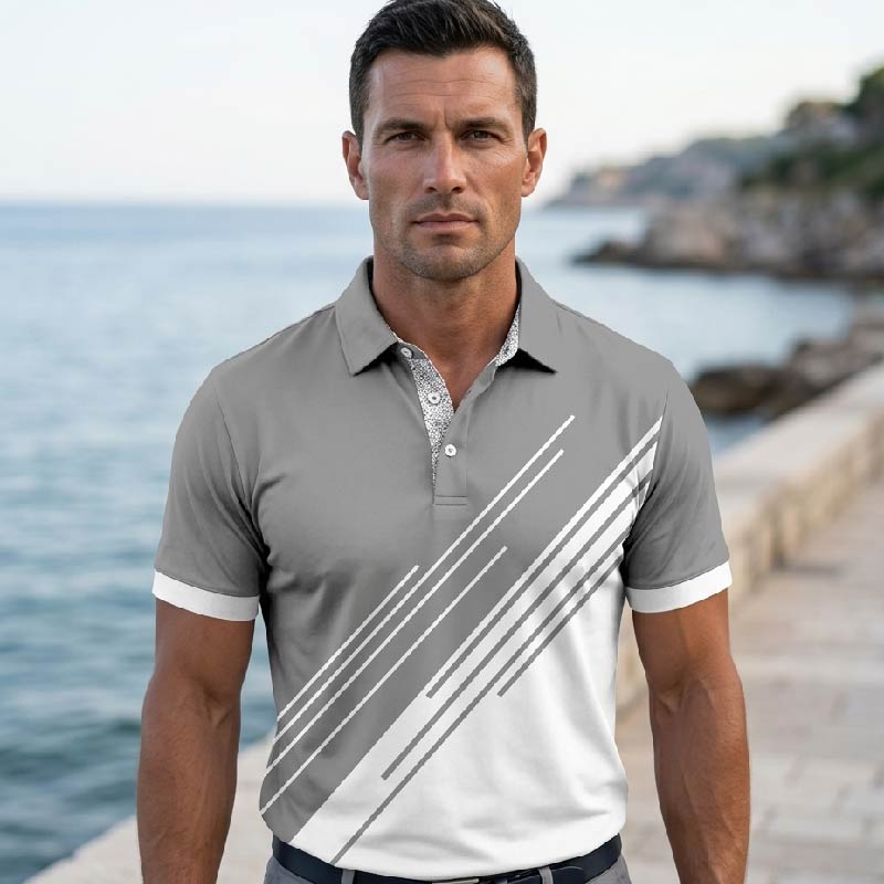 🔥【2 za 149 zł.】👔【S-5XL】Nowa letnia męska koszulka POLO w paski z nadrukiem 3D