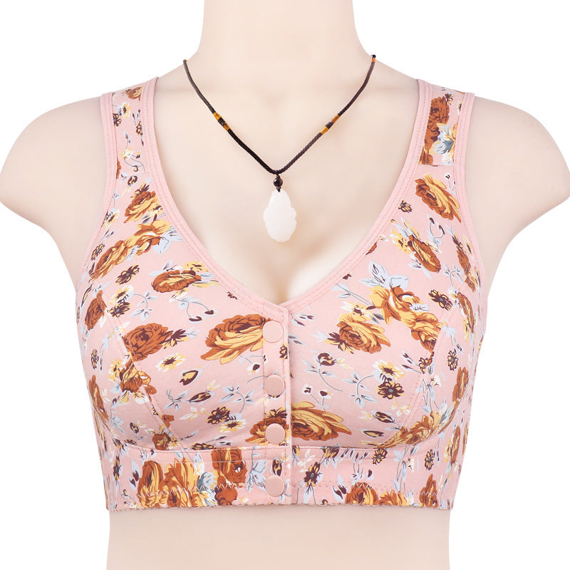 🎀【Kup jeden, drugi gratis】💎【L-5XL】Damski, miękki, bawełniany biustonosz typu kamizelka dla osób w średnim i starszym wieku, duży rozmiar, bez stalowego kółka, z nadrukowaną klamrą z przodu.