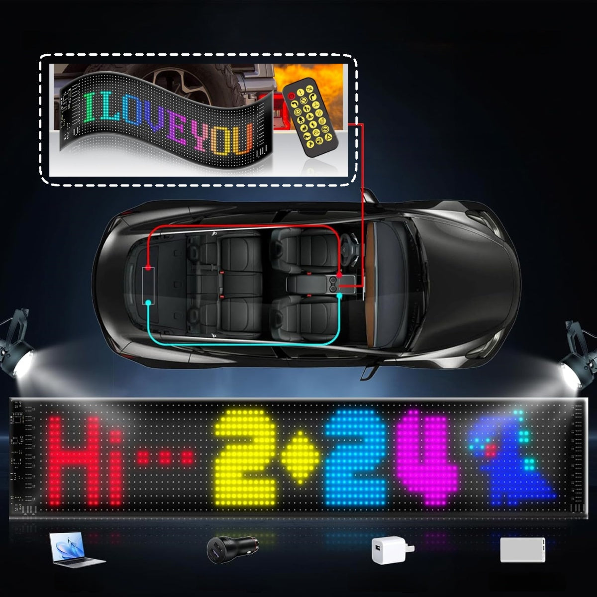 💡🎫Ultra tanka i fleksibilna meka LED zaslonska ploča za automobil.Fleksibilna savitljivost i vodootporan. Može se koristiti za podsjetnike s emotikonima za automobile, koncertne transparente i zabavne ukrase za rođendan.