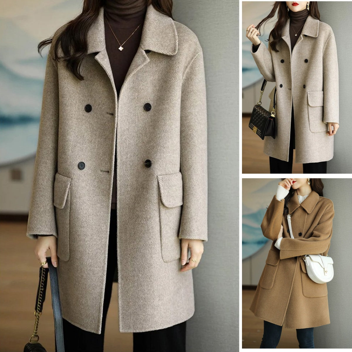 🌈⛄2025 primavera y otoño nuevo otoño e invierno abrigo de lana de longitud media de alta calidad color café, ✅Adecuado para usar en varias temporadas, ✅Delgado y elegante