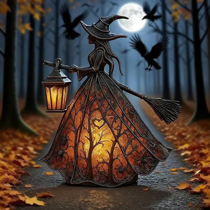 🔥🧙♀️Lámpara de bruja de Halloween, figura decorativa de lámpara de mesa única, luz de noche, adecuada para el hogar, porche, oficina, decoración de fiesta, se puede usar como Halloween y regalo.