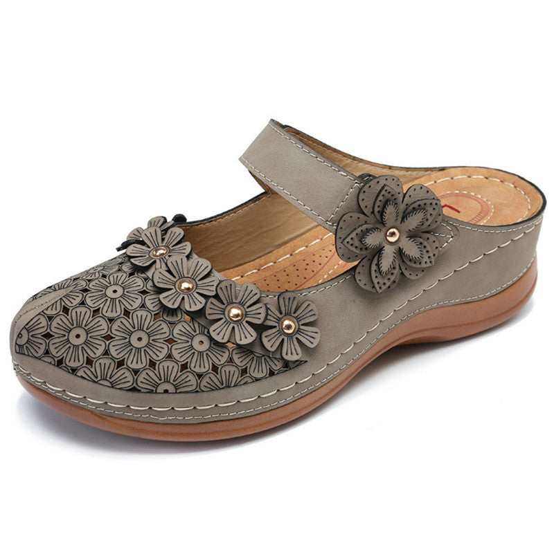 👡【35-43】🙎 Nowe kwiatowe buty jaskiniowe damskie retro płaskie okrągłe palce swobodne kapcie