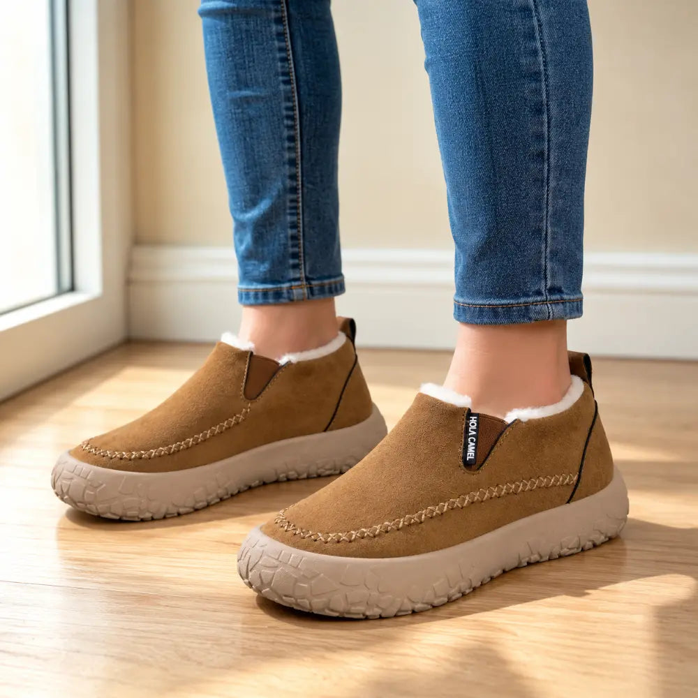 【37-43】Nowe damskie buty zimowe – na grubej podeszwie, ocieplane, ciepłe, wygodne, płytkie, wsuwane, antypoślizgowe, na miękkiej podeszwie