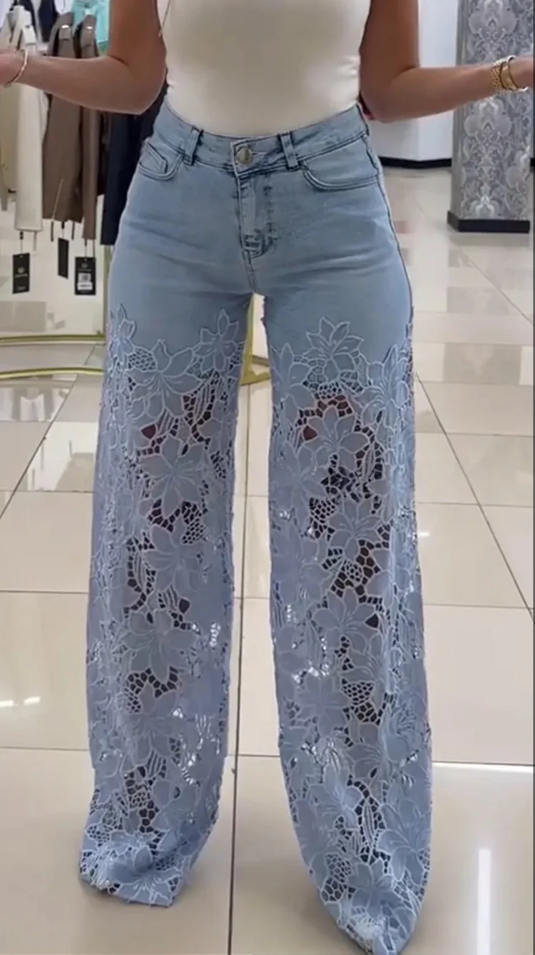 【Producto estrella】 🌸2025 Vaqueros con encaje calado y temperamento a la moda para mujer