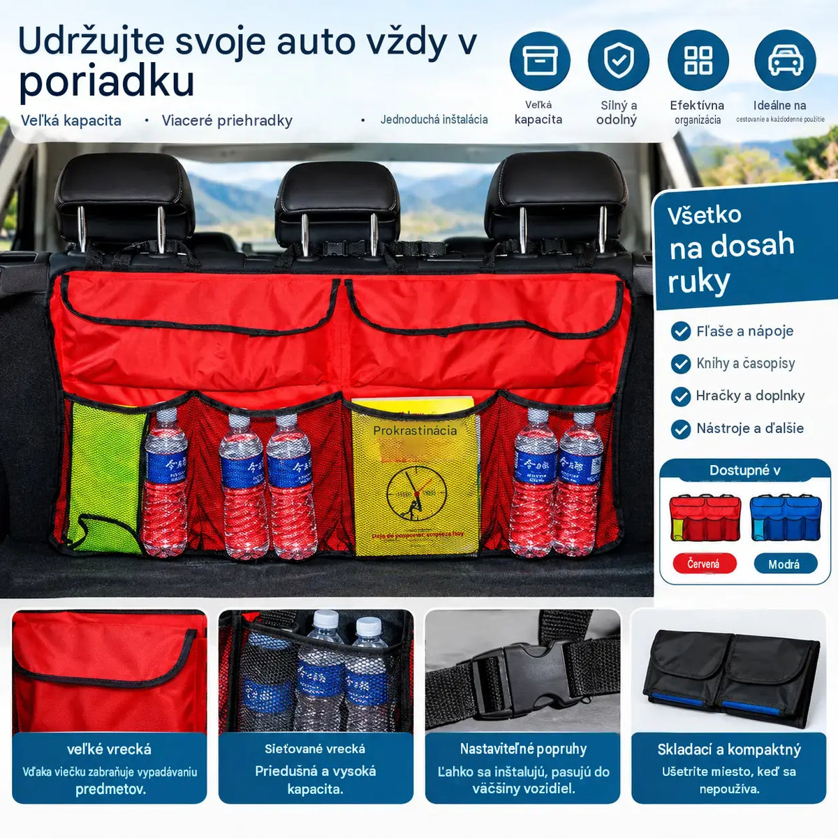 ⏳Časovo obmedzená ponuka⏰ Závesná taška do kufra auta – veľká kapacita, úspora miesta, odolná oxfordská látka🚗