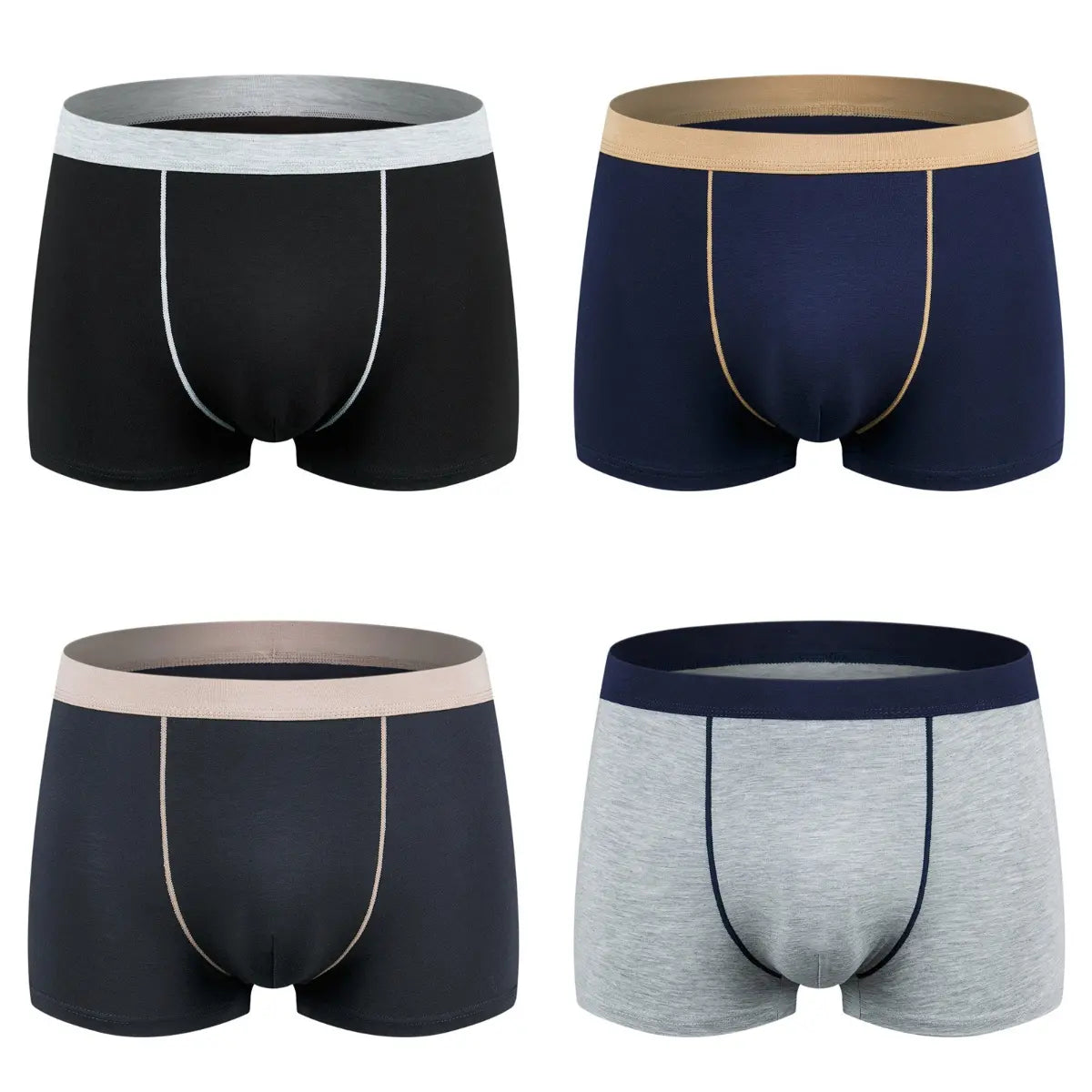 【Zestaw 4 sztuk】 【XL–9XL】 Wygodne męskie bokserki — Materiał z czystej bawełny; przewiewny, elastyczny i miękki w dotyku. 【45 kg–150 kg】
