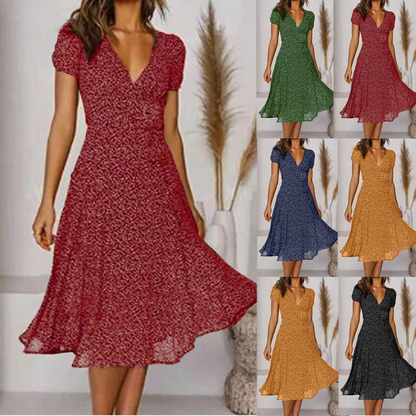 🌈👗 50% de descuento 🔥【40-100 kg】Vestido de manga corta con escote en V y estampado de lunares, tallas grandes ✅️Pago contra entrega