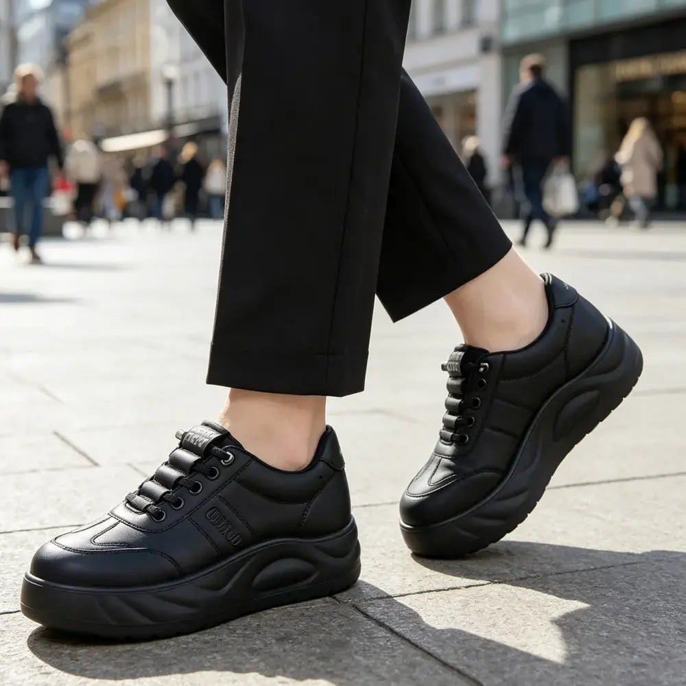 【36-41】Nowe damskie buty skórzane z miękką podeszwą – wygodne, antypoślizgowe, z grubą podeszwą, idealne do pracy i na co dzień dla mam