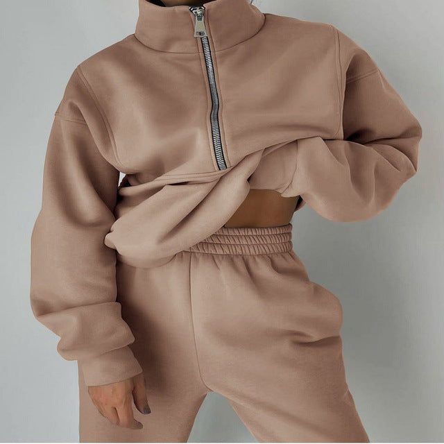 ✨Плащане при доставка ✅【S-5XL】Дамски комплект от две части - подсилен суитшърт и спортен панталон, ежедневно спортно облекло