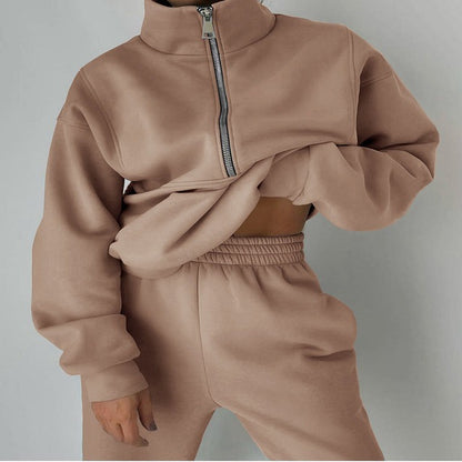 ✨Плащане при доставка ✅【S-5XL】Дамски комплект от две части - подсилен суитшърт и спортен панталон, ежедневно спортно облекло