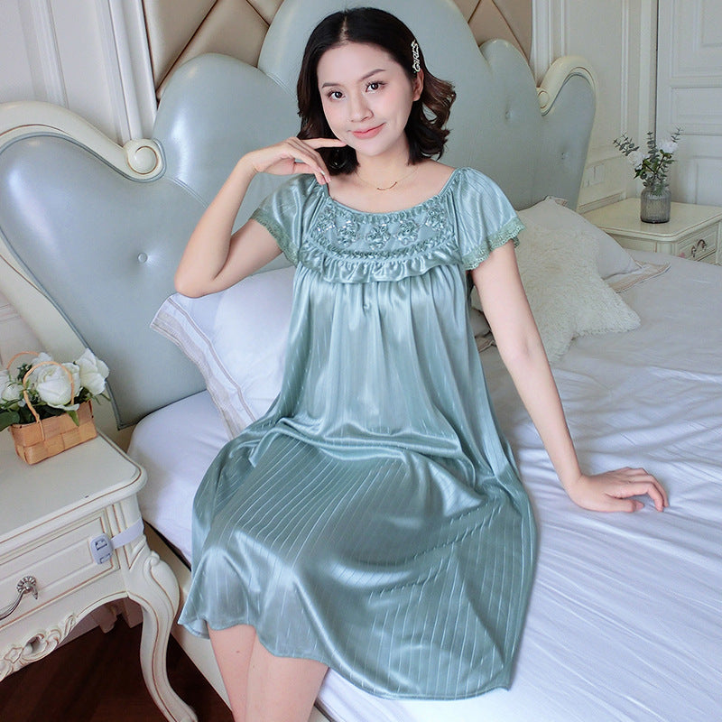 【M-2XL】Лятна нощница за дома, дълга пижама, изработена от фина, нежна за кожата ледена коприна