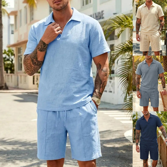 【M-3XL】Conjunto de lino de verano para hombre, material transpirable, corte holgado, un básico de verano.