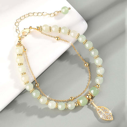 ✨Compra una y llévate otra gratis🔥Pulsera de jade hetiano con hoja de albaricoque en oro de 14 quilates (2025)