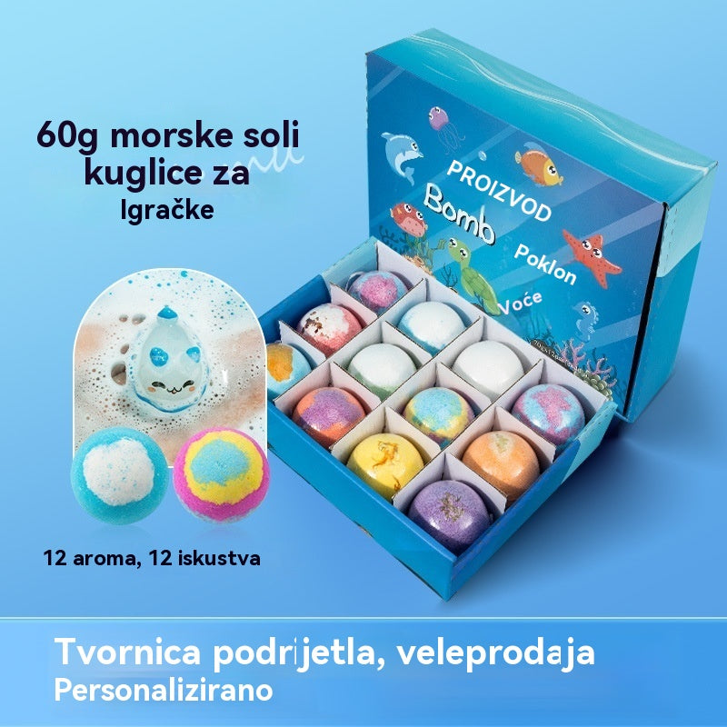 【12 komada 34 eura】Set od 12 kuglica soli za kupanje u obliku morskih životinja (60 g svaka) za djecu.